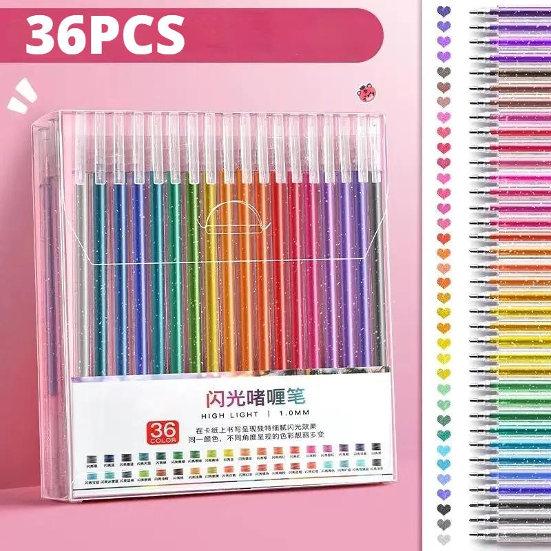 60PCS Glitter Gel Pens Set, Water-Resistant Plastic Rollerball Pens - Ideal for Cardstock, Journals, Drawing, Marking, Coloring