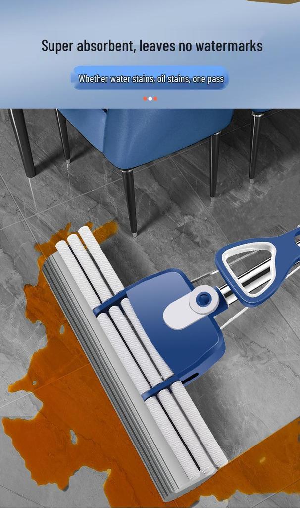 44CM Large Sponge Mop - Hand-Free Wash, Absorbent, One-Swipe Wring-Out, Dual-Use for Dry & Wet Cleaning (43CM Mop Head)