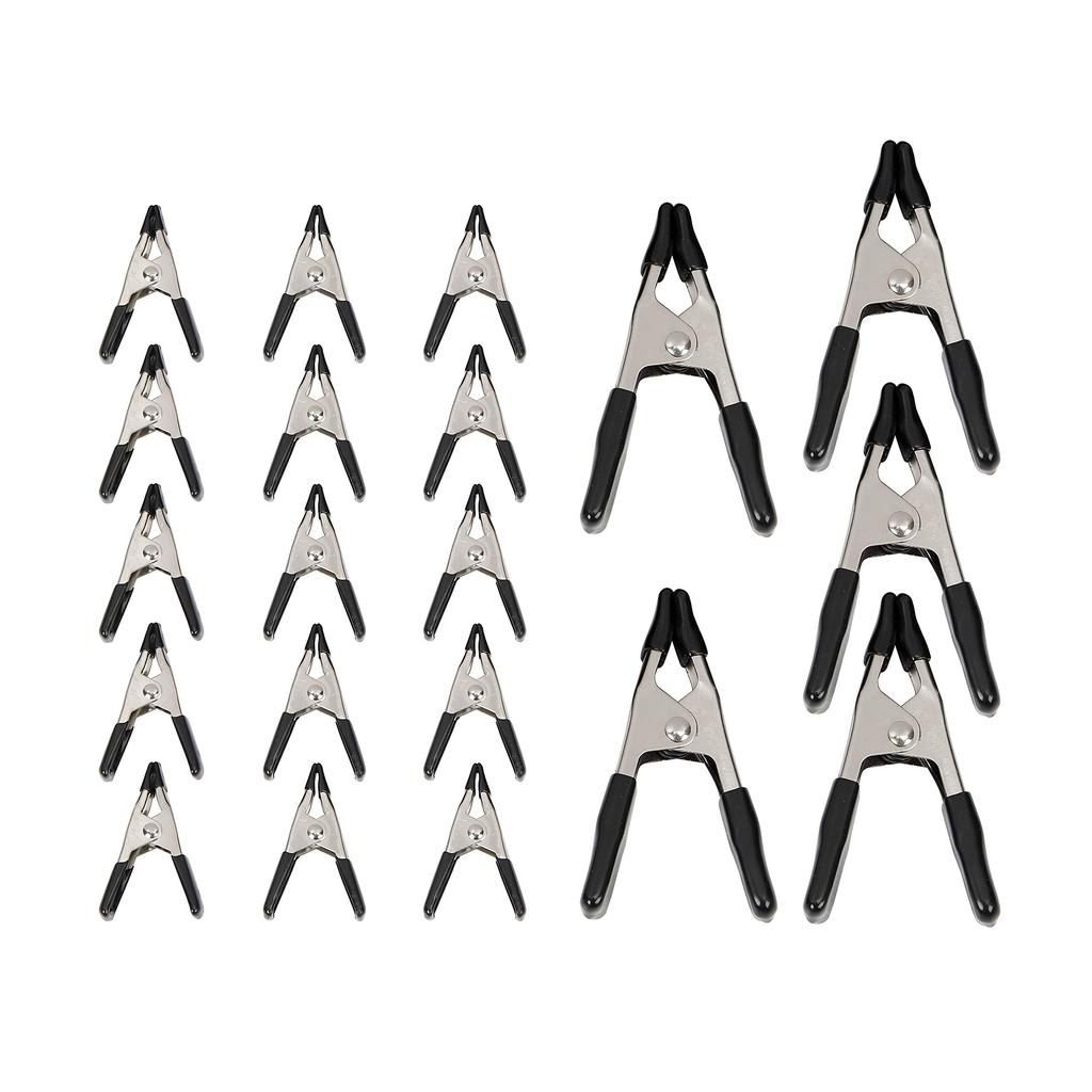 Amazon Basics Steel Spring Clamp Set, 20-Piece Set, 15 2cm Clamps and 5 3cm Clamps, Black/Silver