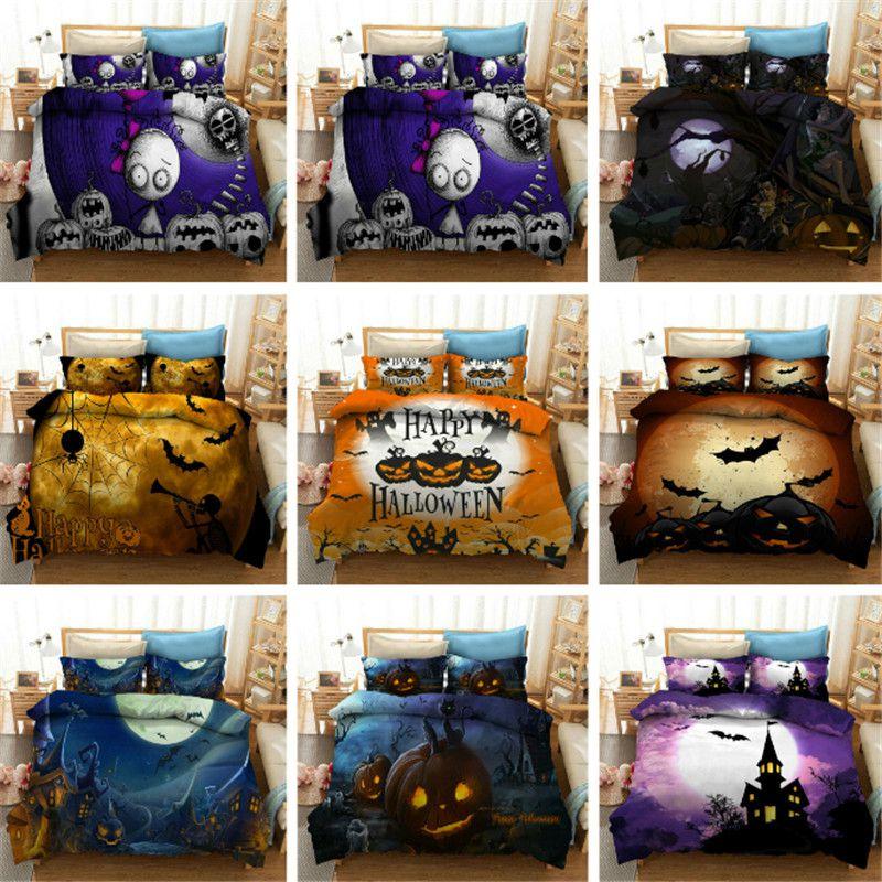 Bezauberndes Halloween 3D Cartoon Bettwäscheset mit Hexen- und Kürbisdesigns für gemütlichen Schlaf