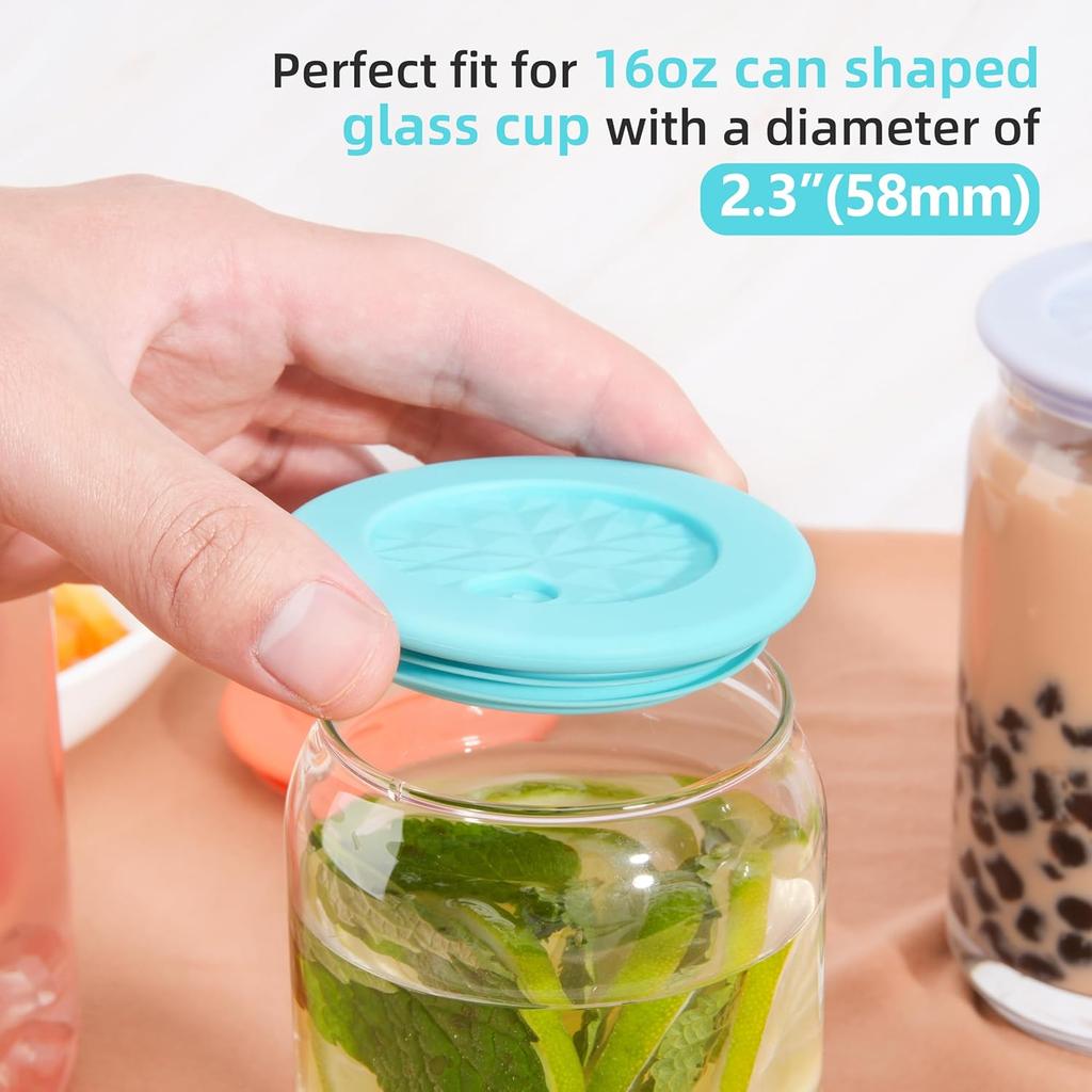 4 Pcs Silicone Lid Fit for Netany 16OZ Drinking Glass Cups with a diameter of 2.3"/58 mm, Replacement Lids for Beer Can Cups, Reble Cover with Straw