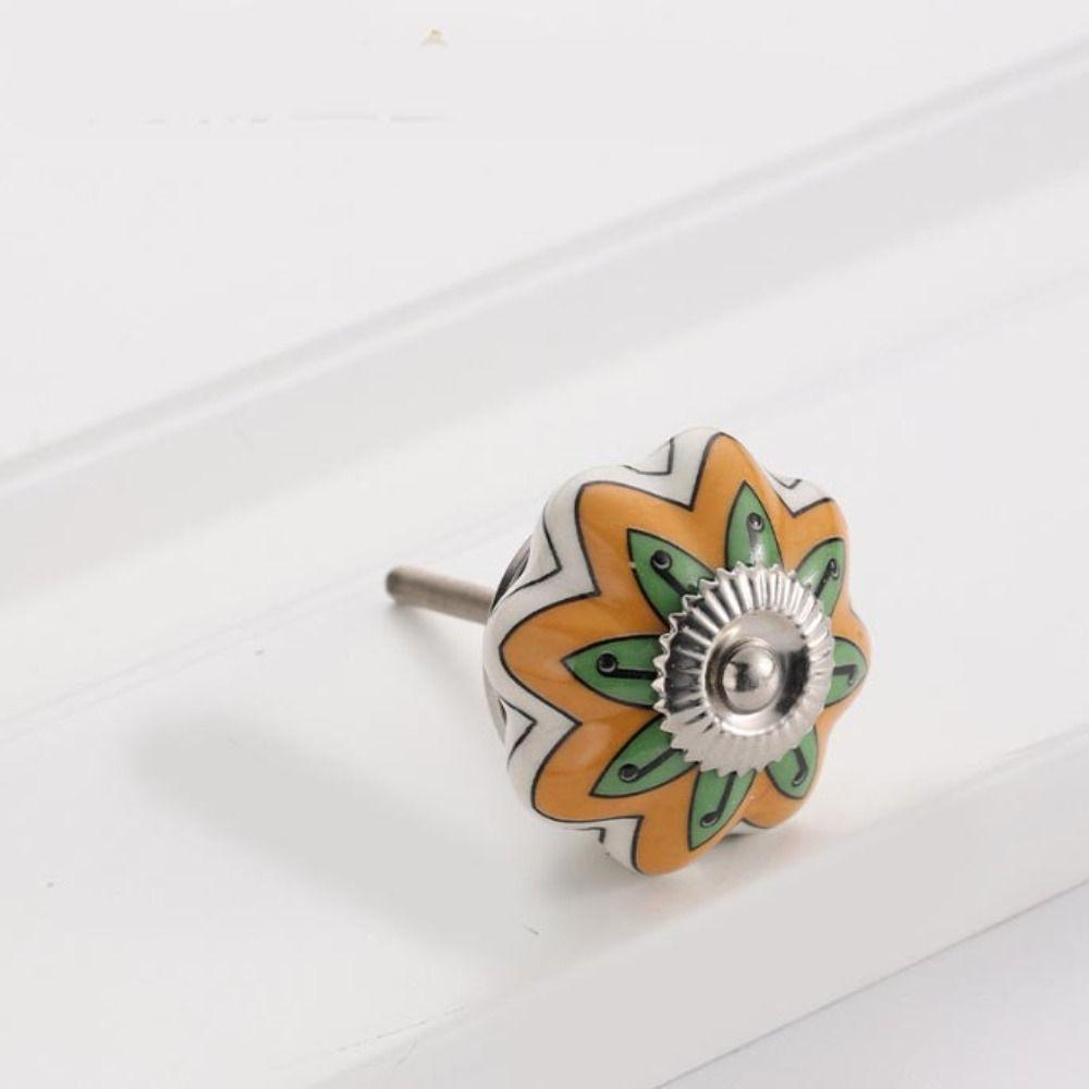 Simple Single Hole Ceramic Pumpkin Handle Round Vintage Vintage Cabinet Knob European Style Creative Door Pull Handles Furniture