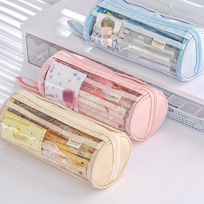 1 Stück Schickes Federmäppchen mit großem Fassungsvermögen für Kinder, einfarbig, koreanische Mode, Bleistifttasche, transparent, einfache Schreibwarentasche