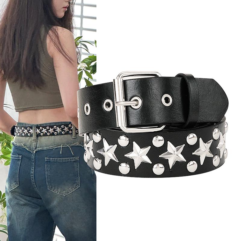 Rivet Hollow Bullet Decoration Belt  Leather Studded Goth Rock Wild Adjustable Women Punk Black Belt