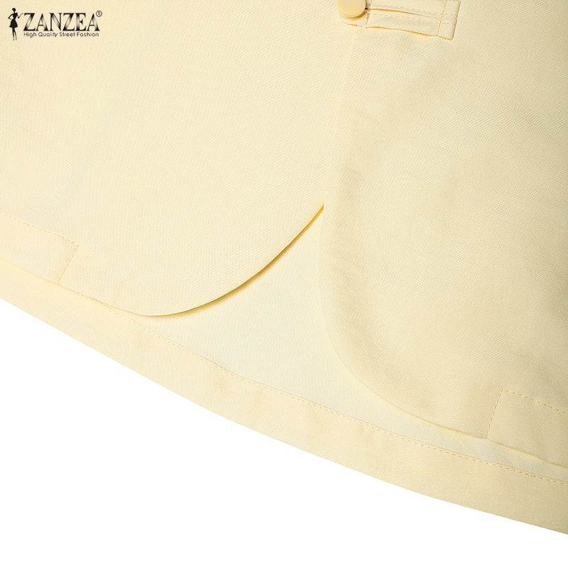 ZANZEA Blusa feminina casual gola redonda cor sólida verão manga curta