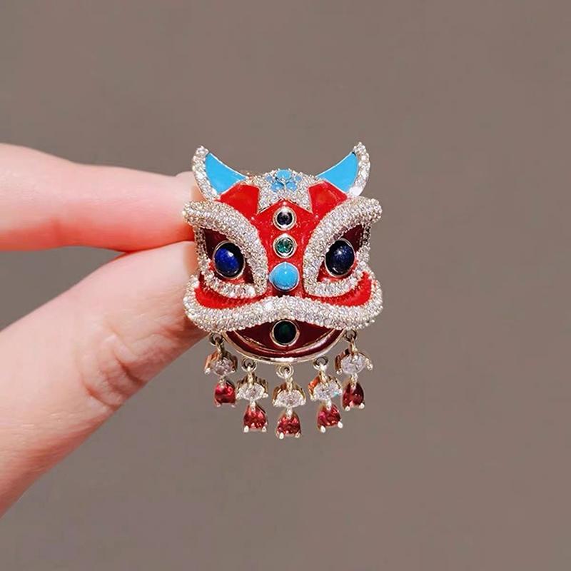 S Retro Lion Dance Brooches Chinese Style  Year Suit Pins Cartoon Exquisite Corsage Clothing Accessories Gifts