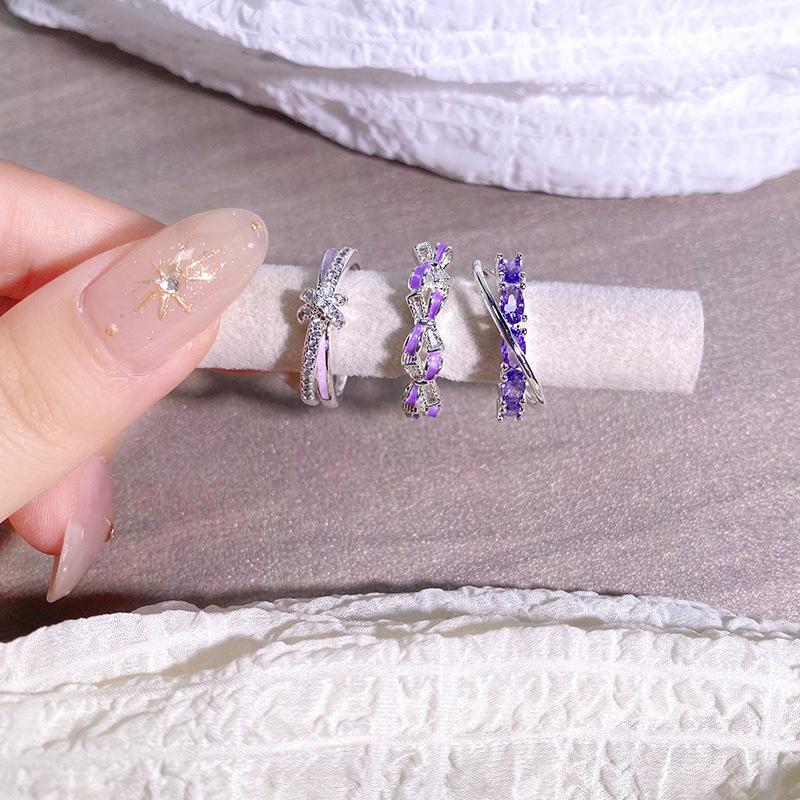 Nine Purple Fire Enamel Oil Dripping Butterfly Row Diamond Opening Ring Super Immortal Light Luxury Advanced Sense Explosive Personality Ring Female