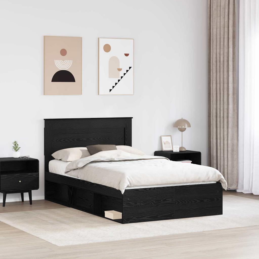 Single Bed Frame in Solid Pine Wood Black 120 x 190 cm