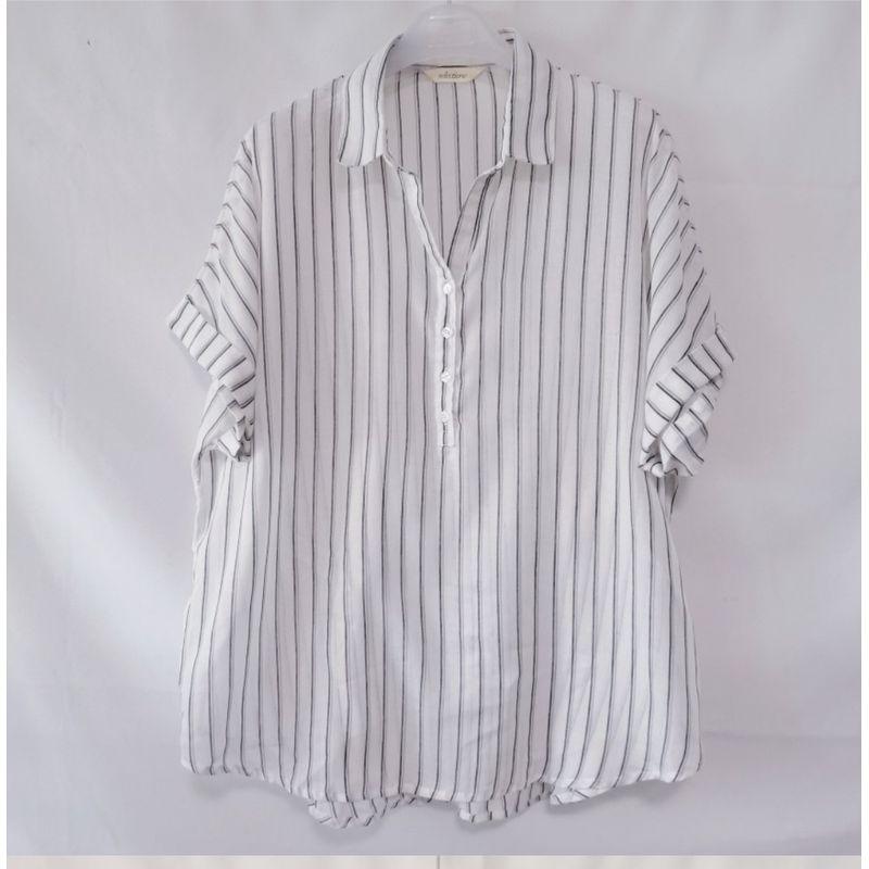

Original Order Leftover Stock V Neck Pullover Color Stripes Short-Sleeved Shirt for Women New Arrival Summer Casual All-Matching Art-Style T-shirt White Stripes L