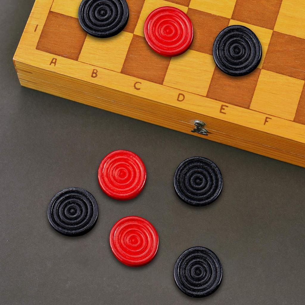 24-teiliges Schachbrett aus Holz, 1,06' rote und schwarze stapelbare Figuren mit Kordelzugbeutel