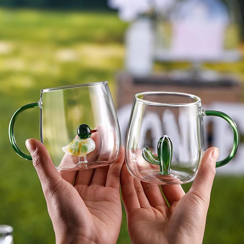 3D Tegneserie Dyr Glasskopp med Fargerikt Håndtak