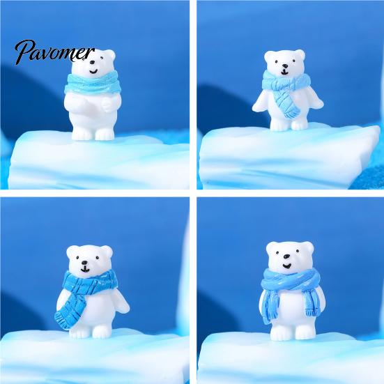 Small Waterproof Resin Crafts 4Pcs Polar Bear Micro Landscape Ornaments, Miniature Figurines, Tiny Animal Holiday Gift Box Fillers Figurines