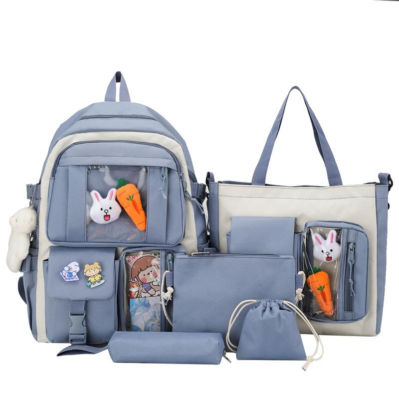 

School bag for female junior high school students, light for primary school students, new fresh and sweet 356 large-capacity backpack синий