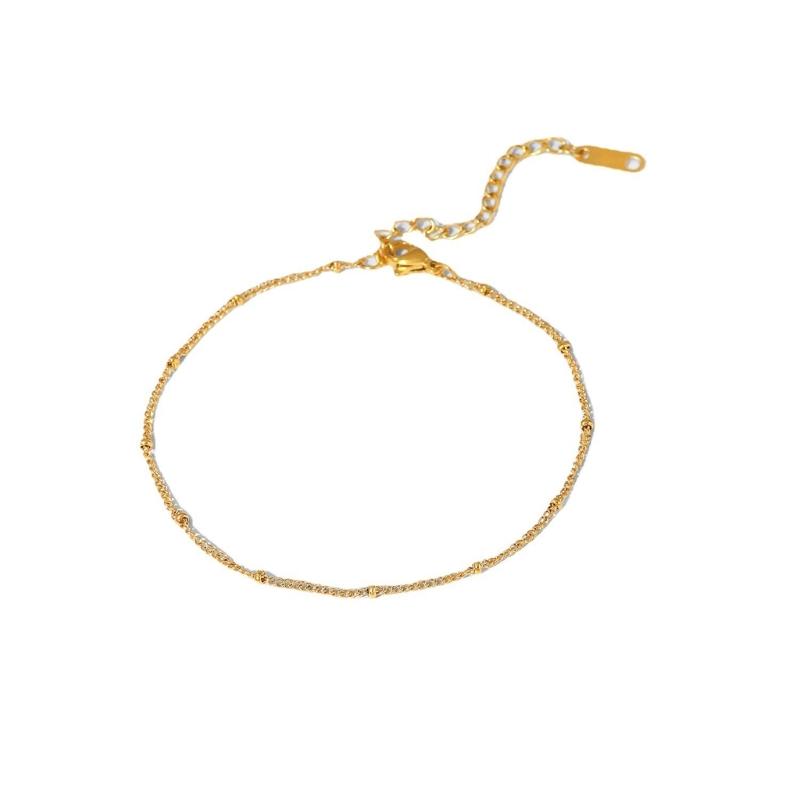 Gold-Tone Ankle Bracelet for Women, Fine Alloy Chain with Evenly Spaced Beads, Multi-Link Extension and Lobster Clasp for Adjustable Wear