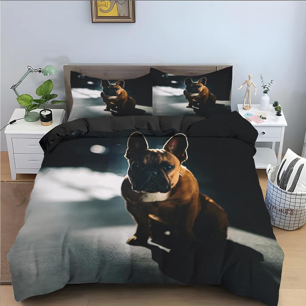 French Bulldog Duvet Cover Twin Queen Cute Puppy Dog Comforter Cover Cartoon Pet Animal Print Bedding Set For Boys Girls Bedroom