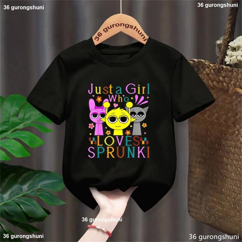 2025 Just A Girls Who Loves Sprunki Graphic Printed Tshirt Girls/Boys Funny Birthday Party T-Shirt Summer Solid T Shirt Top