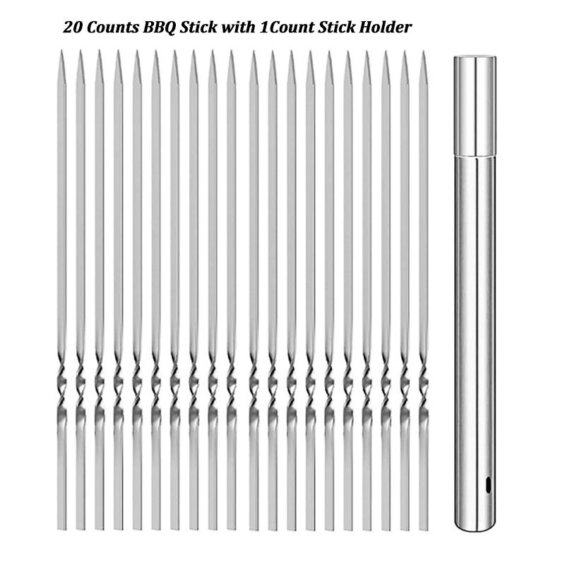 10/20Pcs Stainless Steel Barbecue Skewer Reusable Flat BBQ Needle Stick Barbecue Tools for Outdoor Camping Party Accessories
