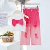 Sommer Set für Mädchen: Rundhals-Ärmelloses Kurzarm-T-Shirt + Ausgefranste Jeans Zweiteiliges Set Outfit für ältere Mädchen
