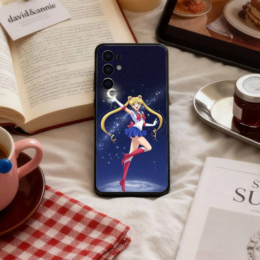 CUTE Cartoon S-Sailor M-Moons    Phone Case For Samsung S 25,24,23,22,30,21,10,9,Ultra,Plus,Lite,FE,4,5 G Soft Black Case