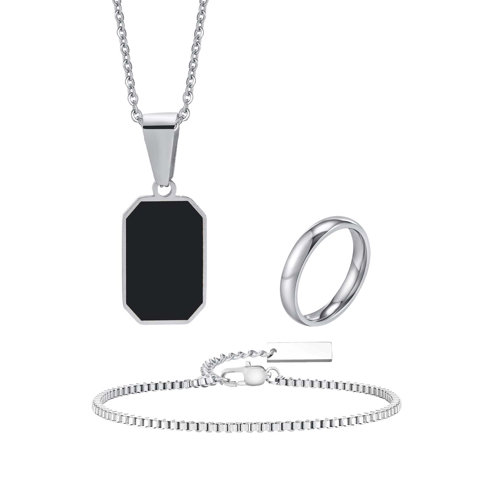 

Vnox 3pcs/Set Waterproof Stainless Steel Jewelry Set for Men Boys, Dogtags Pendant Necklace Engagement Rings Trendy Bracelet Set 7