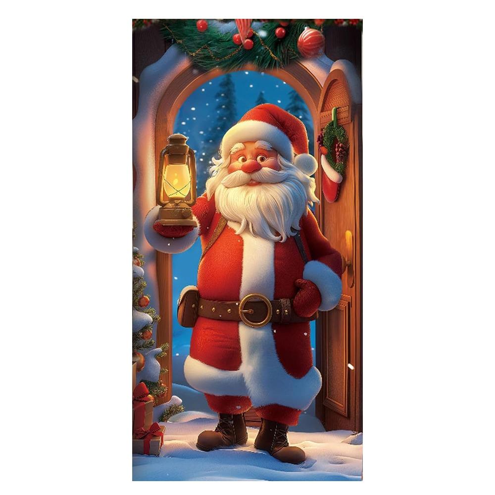 

Door Hanging Christmas Door Banner Atmosphere Arrangement Holiday Props Christmas Tree Banner Old Man Snowman Background