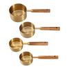 8-Piece Stainless Steel Measuring Cup & Spoon Set with Titanium Gold & Wooden Handles