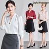 Women's V-neck Satin Shirt - Professional Long-Sleeve for Spring & Autumn