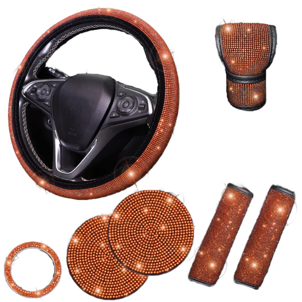 Rhinestone Bling Car Interior Accessories Set Steering Wheel Protective Case  Car Protection