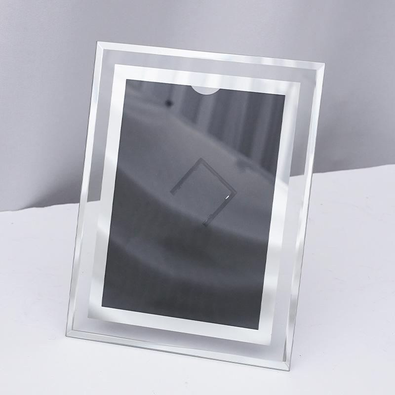 8 or 10 Inch Clear Glass Crystal Photo Frame Gold Tone Edge for Silver Certificate Rectangle Luxury Display Premium Award Frame