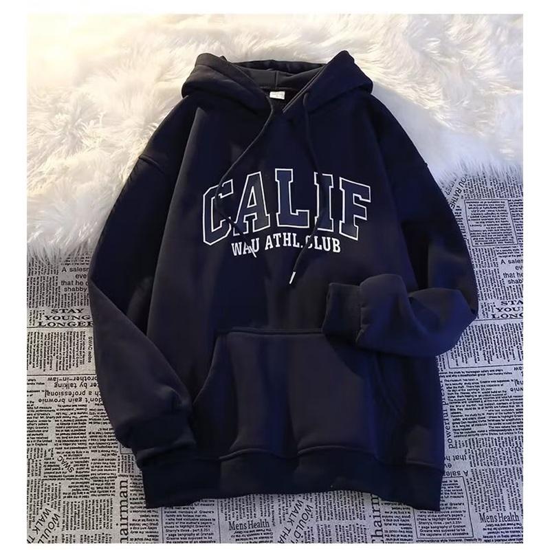 CALIF Letter Printed Hoodie American Retro Loose Pullover Hoodie Multiple Colors Regular Fit 4XL чёрный