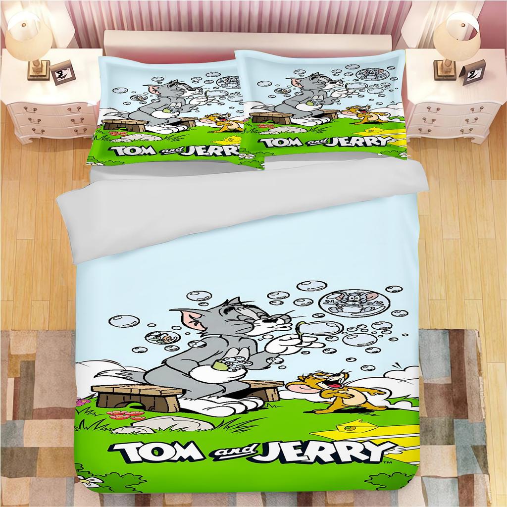 Tom and Jerry Anime Home Bedroom Comforte Nordic Polyester Material Suitable for Children and Adults 3-piece Set