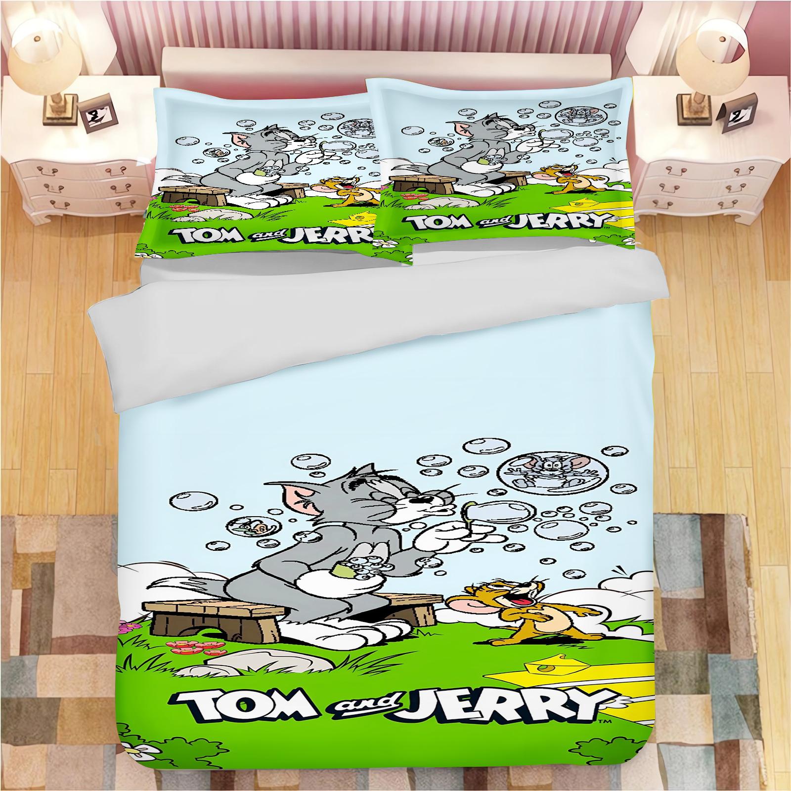 

Tom and Jerry Anime Home Bedroom Comforte Nordic polyester material suitable for children and adults 3-piece set US King(264*228cm)3pcs