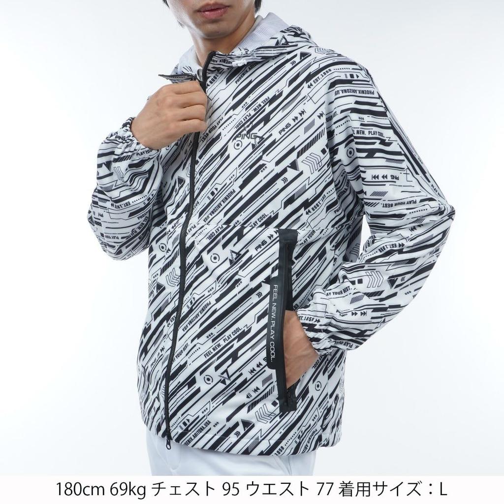 Blouson Player 360 Golf S [Pin Apparel] Men's Water-Repellent Full-Zip (Audio Pattern, Stretch) / / 621-3220801 030_White