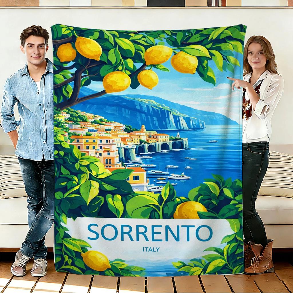 Lemon and Sorrento Coast Flannel Blanket Soft Cozy Throws Napping Travel Use