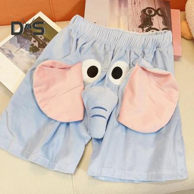 Herren-Schlafanzughose mit Cartoon-Elefanten-Dekor, elastische Taille, lässige Shorts mit verstärkten Taschen, lockere Nachtwäschehose für Paare