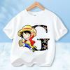2026 New One Piece Letter A-Z Anime Luffy Gear  Cartoon Graphic Cotton T-shirt for Children Summer Sports Tees Casual Kids Tops