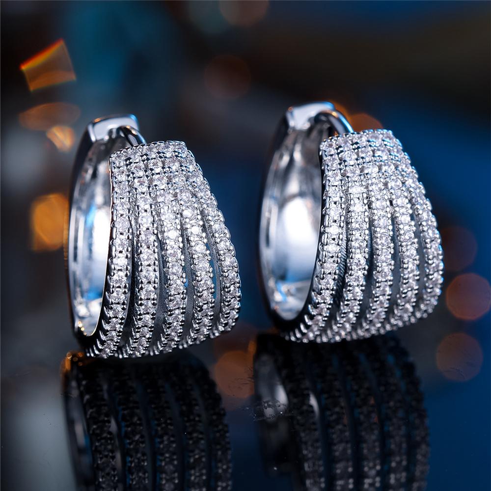 Luxury Female White Zircon Stone Hoop Earrings Fashion Silver Color Wedding Jewelry For Women