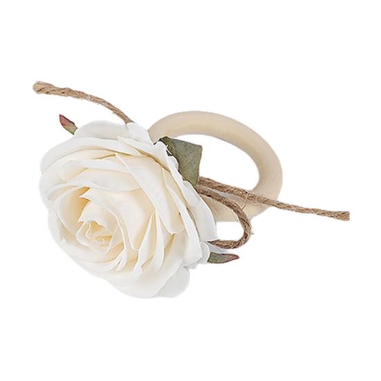 Artificial Rose Napkin Ring Farmhouse Rustic Jute Rope Fake Flower Dinner Napkin Holder Birthday Wedding Party Table Decoration