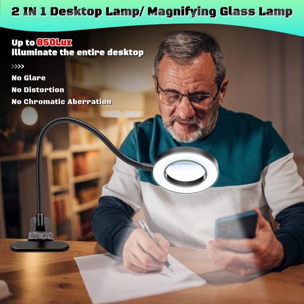 360°Flexible Gooseneck Magnifier with Light 3 Modes Dimmable Lighted Desk Lamp  Electronics Repair
