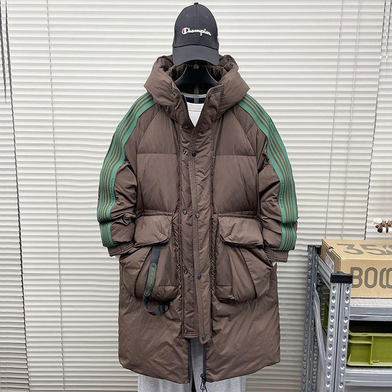

Мужской пуховик средней длины в полоску - Зимний тренд 2025, Подростковый кэжуал, Теплая верхняя одежда с толстым наполнителем из белого утиного пуха XL Recommended for 60-70 kg