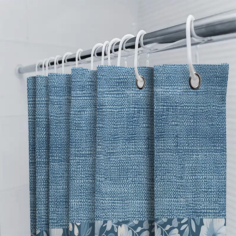 Blue Bath Mat Shower Curtain with White Floral Design for Bathroom Decor Non-Slip Rug for Bathtub Area Size: 72 x 84 Inches