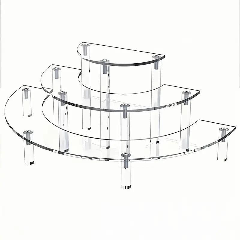 1 Set Acrylic Display Risers 3 Tier Half Moon Shape Food Clear Acrylic Display For Stand Wedding Food Desserts Cosmetics Party Clear