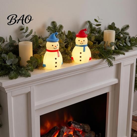 Kids Room Bedside Lamp Christmas Snowman LED Night Light, Portable Cartoon Desk with Hanging Ring for Indoor Holiday Scene Setup Party Decor,
