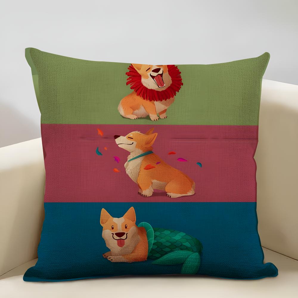 Corgi Cushion Cover Household Decoration Linen Sofa Cushion Cover: Skin-Friendly & Breathable With Invisible Zipper