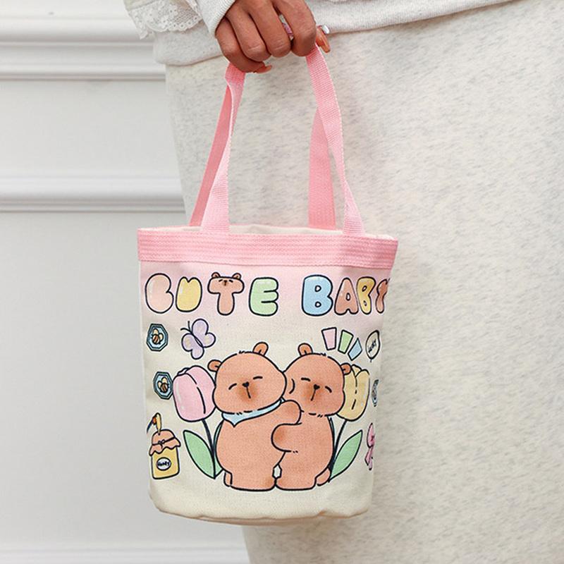 1Pc Large Capacity Capybara Canvas Bags Cartoon Patterns Lightweight Student Document Bag Shopping Bag Cute Casual Handbag