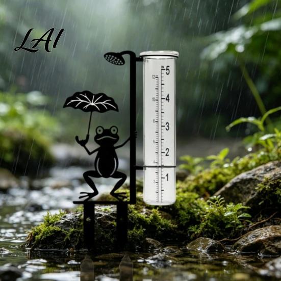 Accurate Rain Collector Garden Frog Gauge Metal Holding Umbrella Stake Weather Monitoring Gauge Decorative Measurement for Outdoor Yard Lawn