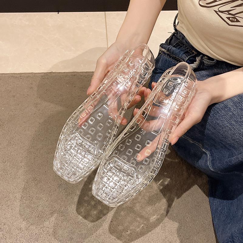 Korean Style Low-Cut Jelly Sandals - 2025 Casual Square Toe Slip-On Flats