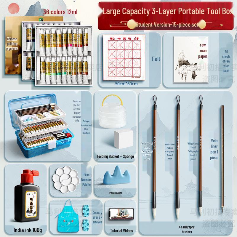 Maries 12-Farben Anfänger Tuschemalerei Set für Kinder mit Pinseln