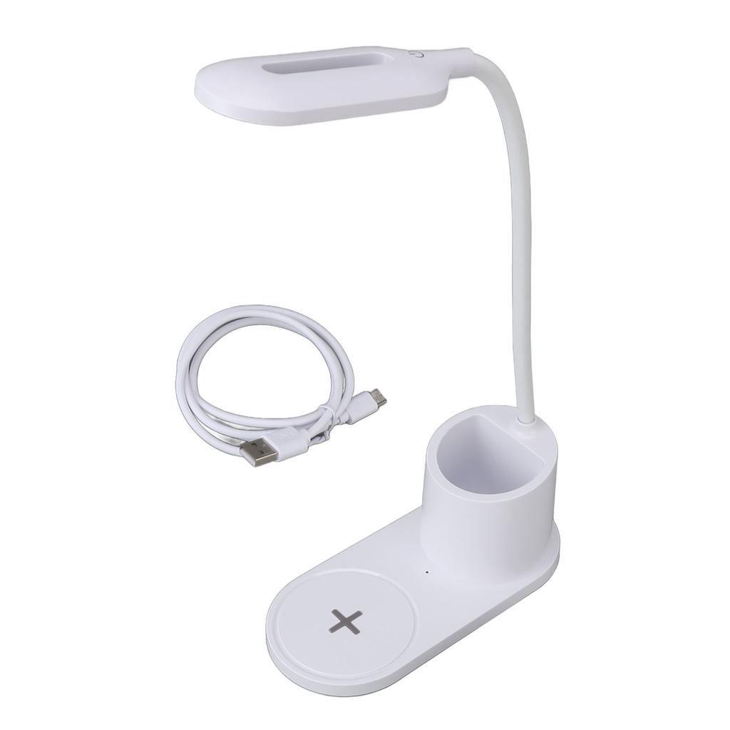 LED Desk Lamp Touch Control Flexible Arm Small Table Light with Wireless Charger Pen Holder for