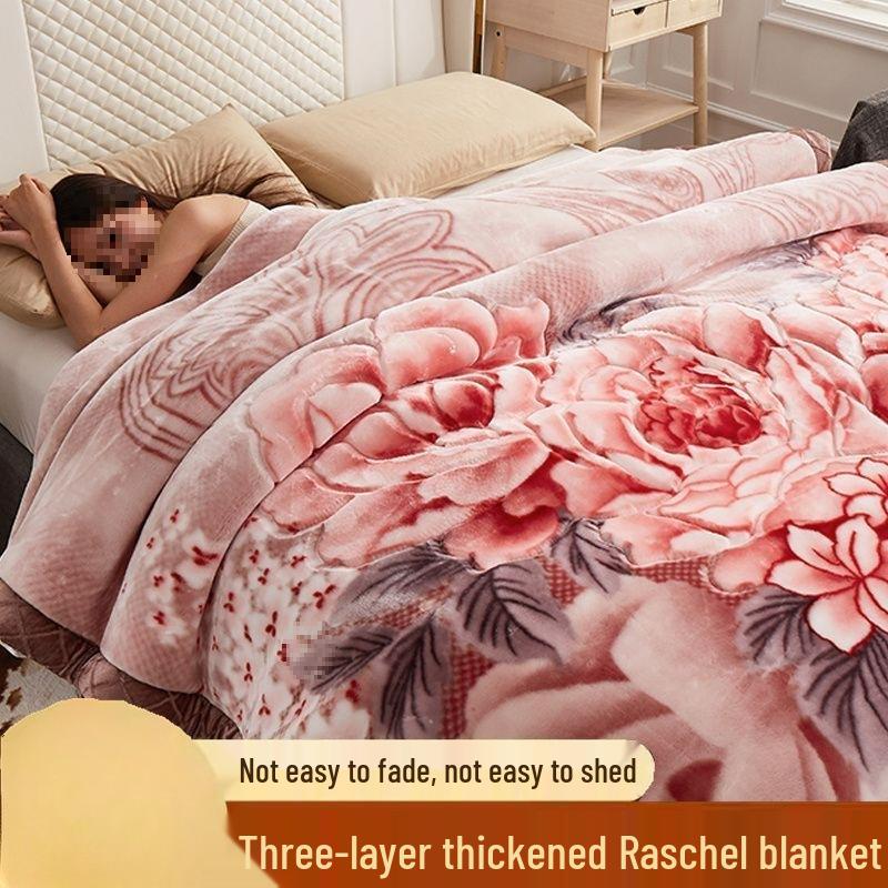 G5Z Double Layer Winter Blanket: Thick Flocked Raschel & Milk Fleece for Cozy Naps.